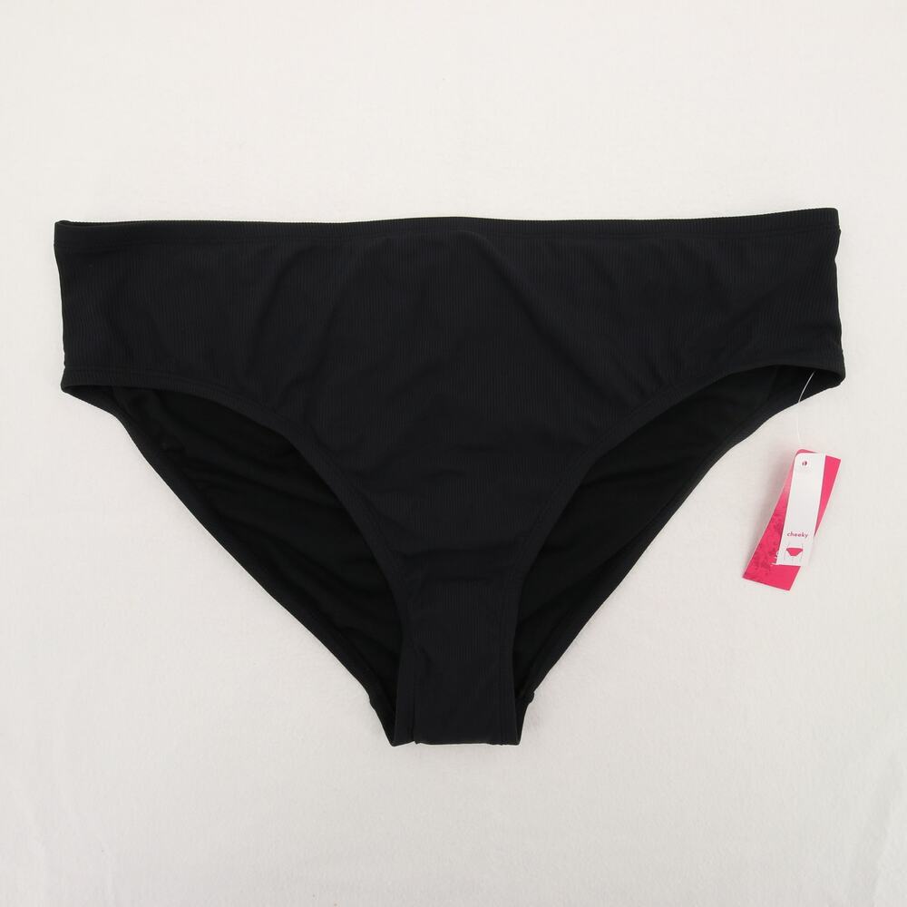 Xhilaration Bikini Bottoms Black Ribbed High Waisted Cheeky Plus Size 20W 22W